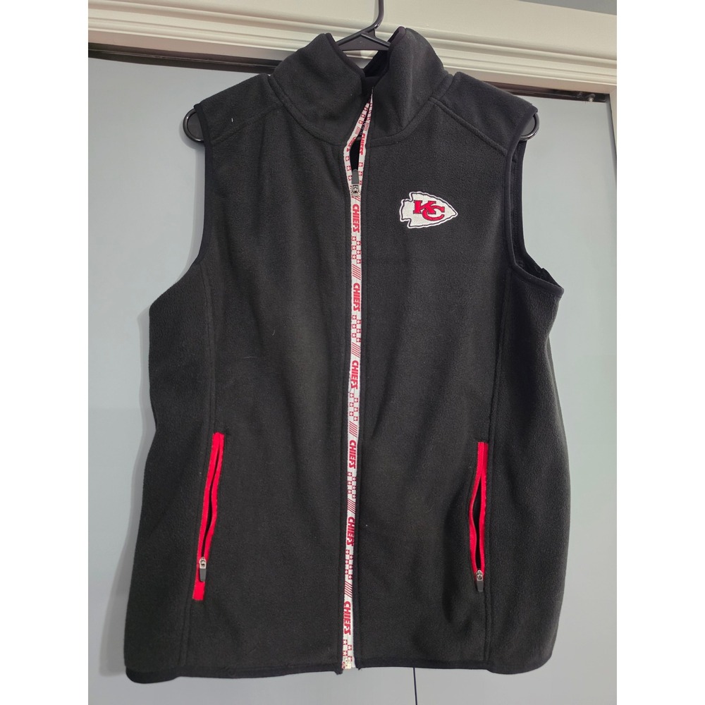 NFL Team Apparel Fleece Vest Women Small Black KC Chiefs Full Zip